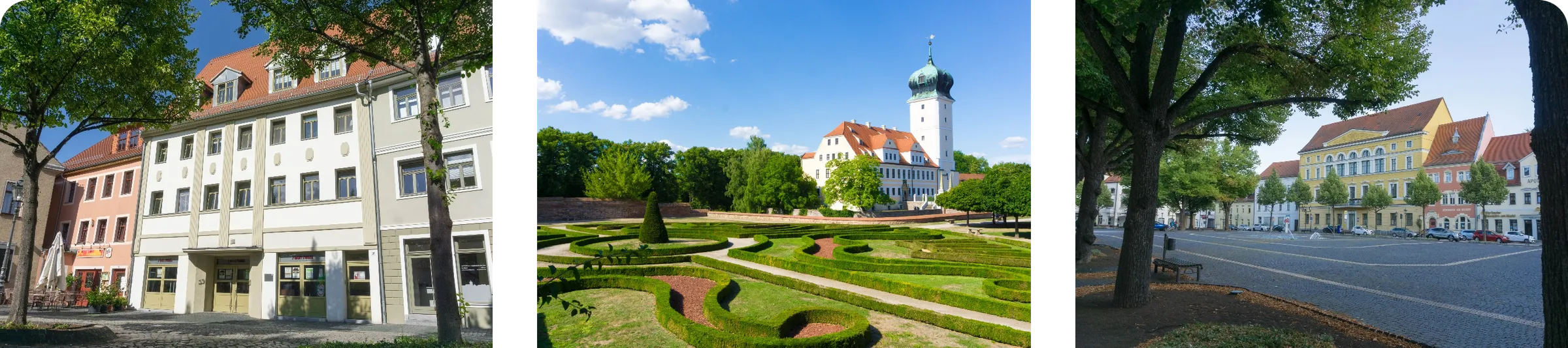 Impressionen aus Delitzsch: Altstadthaus, Barockschloss mit Garten und Marktplatz